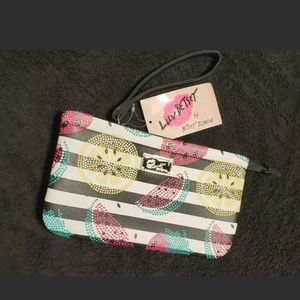 Betsy Johnson wristlet Wallet top Zip and wrist strap. NEW. Watermelon $52-58